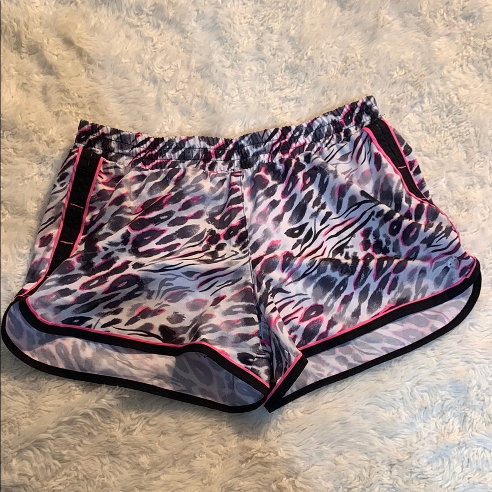 Justice Pink and Black Athletic Shorts with Animal Print